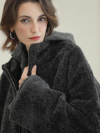 COCOBELLA Luxurious Faux Fur Loose Fit Stand Collar Zipper Women Office Outerwear Jackets