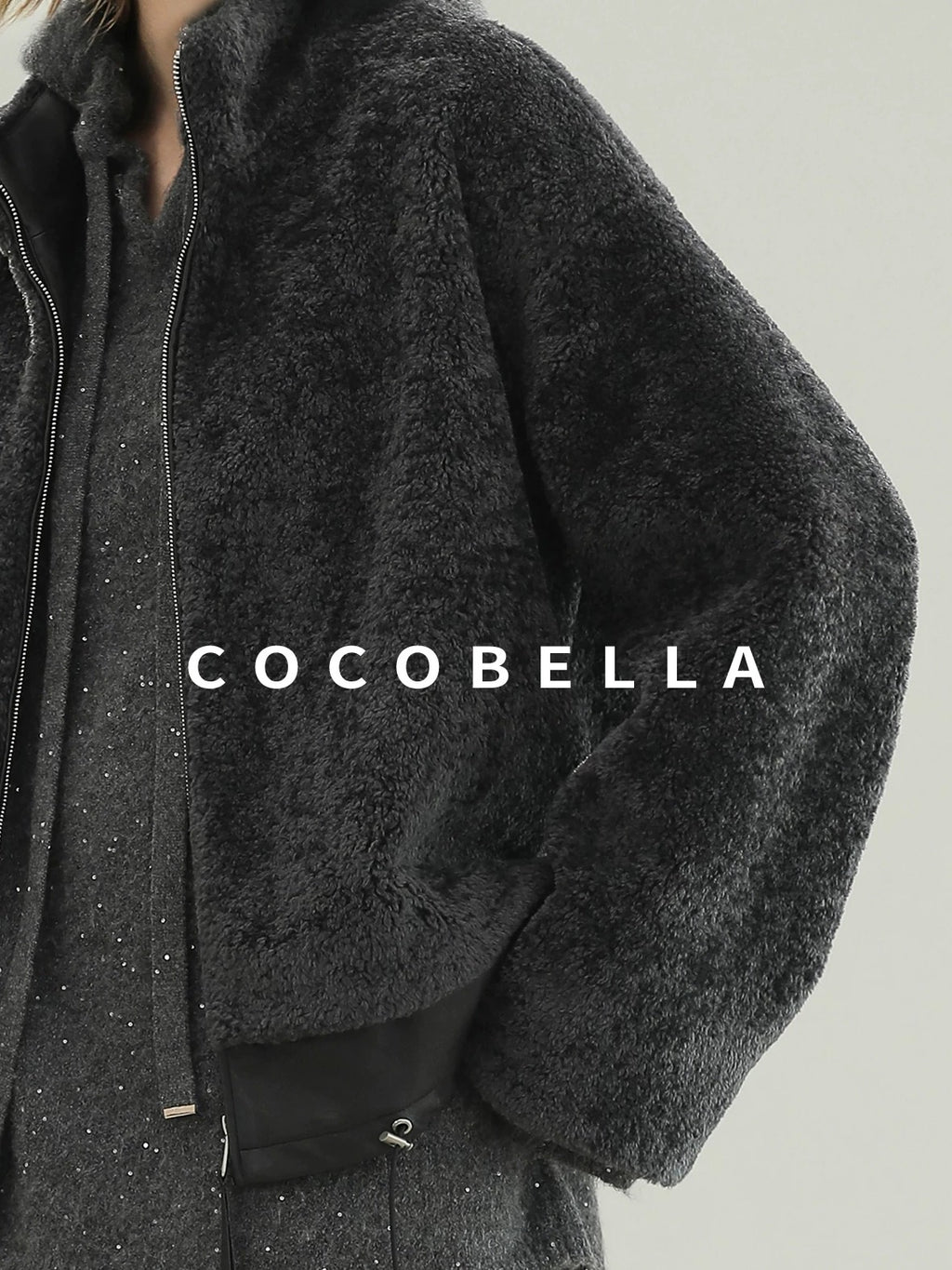 COCOBELLA Luxurious Faux Fur Loose Fit Stand Collar Zipper Women Office Outerwear Jackets