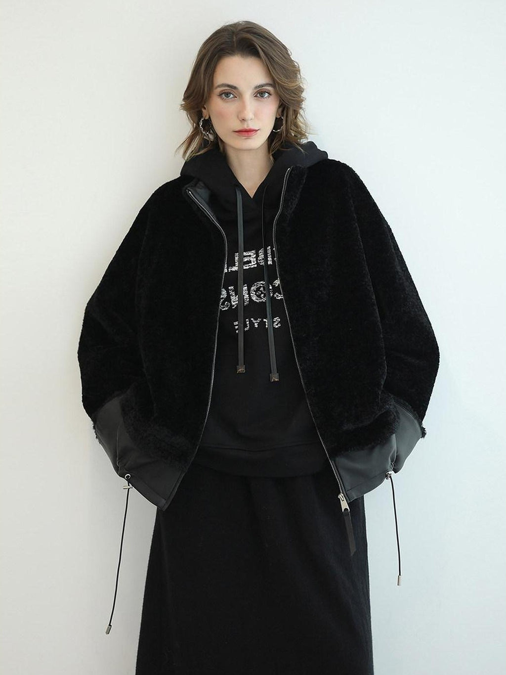 COCOBELLA Luxurious Faux Fur Loose Fit Stand Collar Zipper Women Office Outerwear Jackets