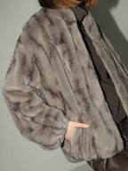 COCOBELLA Luxurious Faux Fur Loose Fit Stand Collar Zipper Women Office Outerwear Jackets