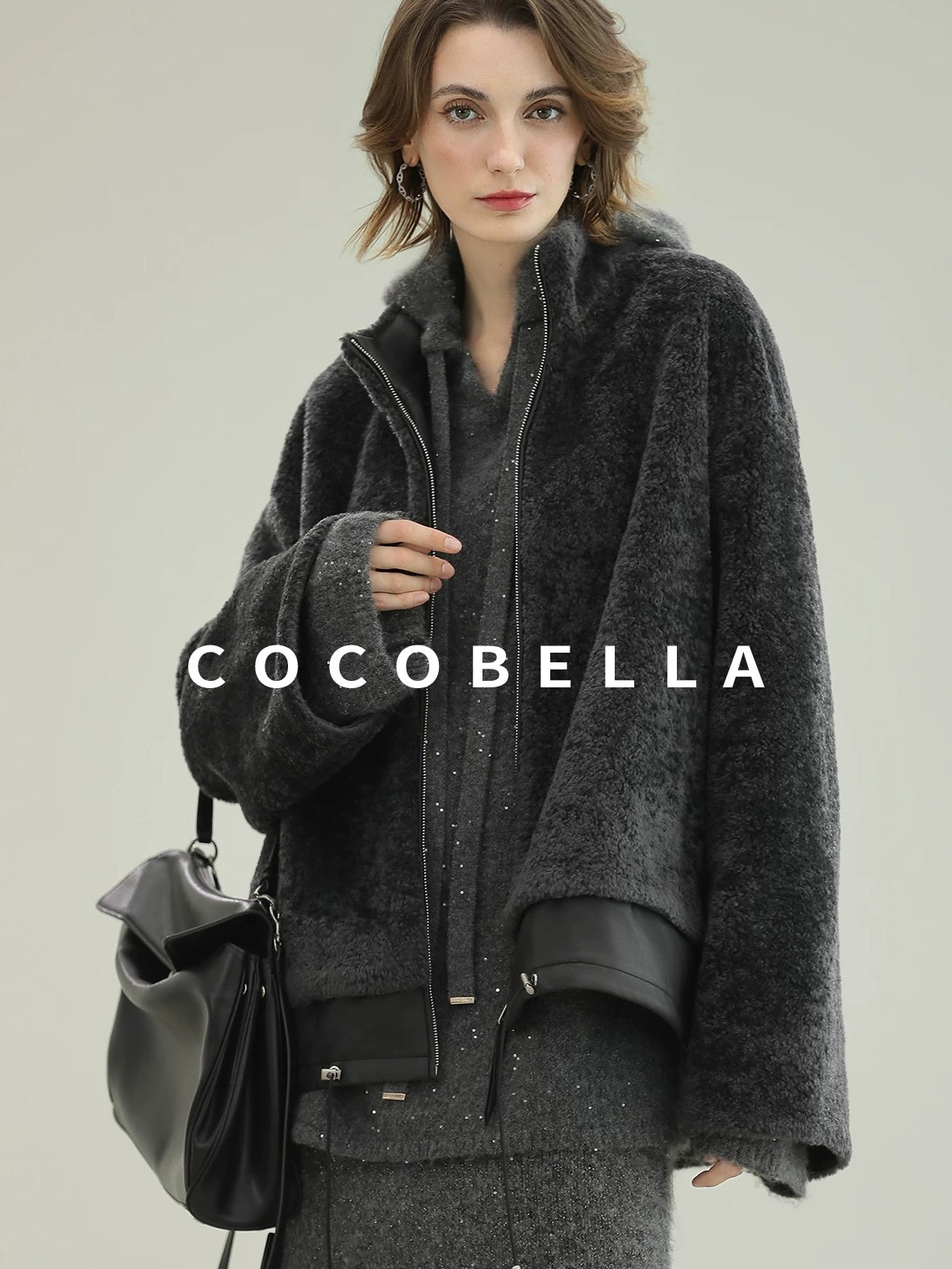 COCOBELLA Luxurious Faux Fur Loose Fit Stand Collar Zipper Women Office Outerwear Jackets