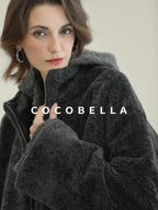 COCOBELLA Luxurious Faux Fur Loose Fit Stand Collar Zipper Women Office Outerwear Jackets