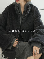 COCOBELLA Luxurious Faux Fur Loose Fit Stand Collar Zipper Women Office Outerwear Jackets