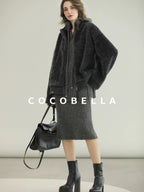 COCOBELLA Luxurious Faux Fur Loose Fit Stand Collar Zipper Women Office Outerwear Jackets