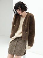 COCOBELLA Luxurious Faux Fur Short V Neck Ol Work Standard Fit Women Polyester Jackets