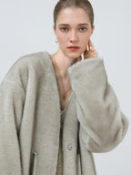 COCOBELLA Luxurious Faux Fur Straight Fit V Neck Women Polyester Pearl Color Jackets