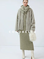 COCOBELLA Luxurious Faux Fur Straight Fit V Neck Women Polyester Pearl Color Jackets