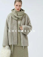COCOBELLA Luxurious Faux Fur Straight Fit V Neck Women Polyester Pearl Color Jackets