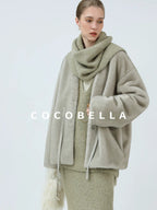 COCOBELLA Luxurious Faux Fur Straight Fit V Neck Women Polyester Pearl Color Jackets