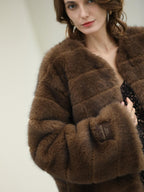 COCOBELLA Luxury Faux Fur Vintage Regular Fit Long Sleeve Women Coffee Brown Coats