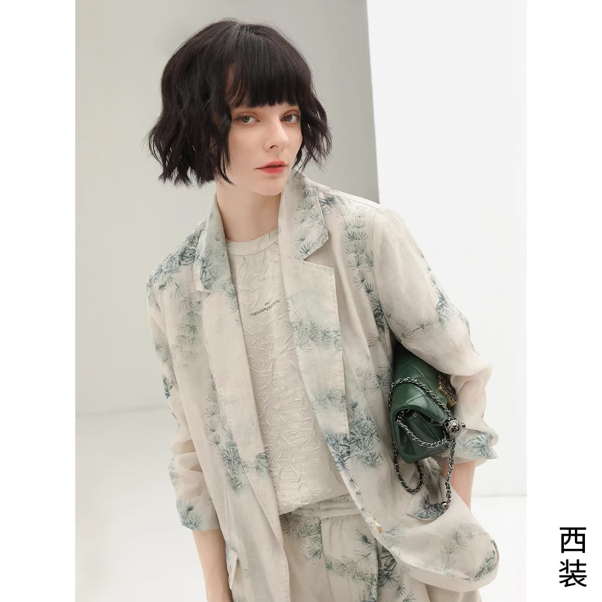 COCOBELLA_Lyocell_Blend_Printed_Straight_Mid_Length_One_Button_Women_Office_Blazers_MISSTT