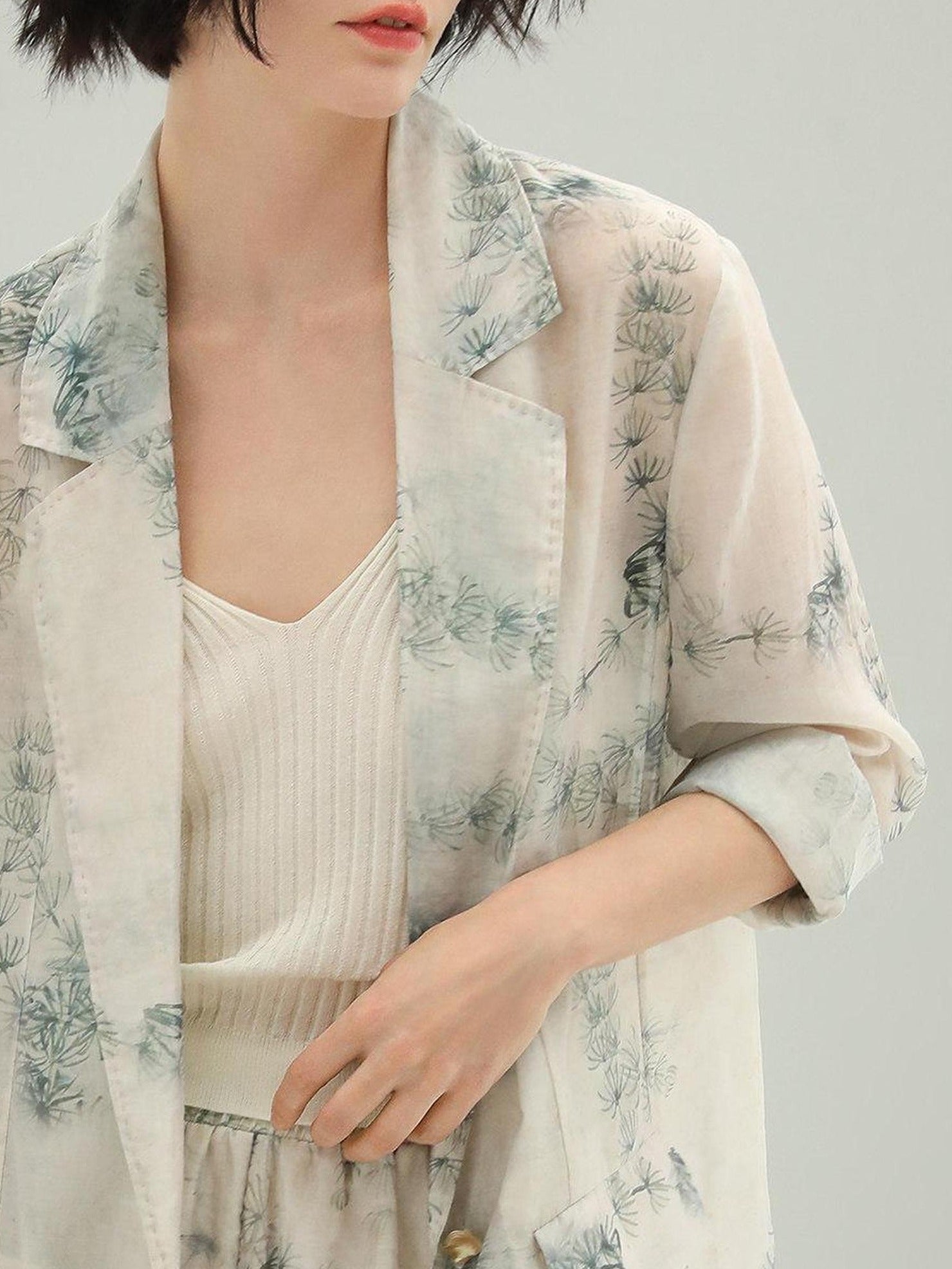 COCOBELLA Lyocell Blend Printed Straight Mid Length One Button Women Office Blazers