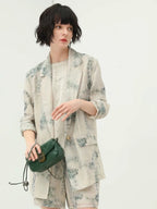 COCOBELLA Lyocell Blend Printed Straight Mid Length One Button Women Office Blazers