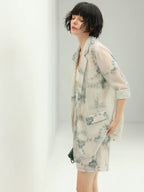COCOBELLA Lyocell Blend Printed Straight Mid Length One Button Women Office Blazers