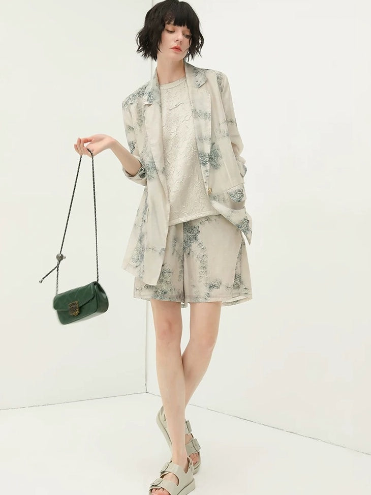 COCOBELLA Lyocell Blend Printed Straight Mid Length One Button Women Office Blazers