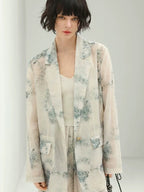 COCOBELLA Lyocell Blend Printed Straight Mid Length One Button Women Office Blazers