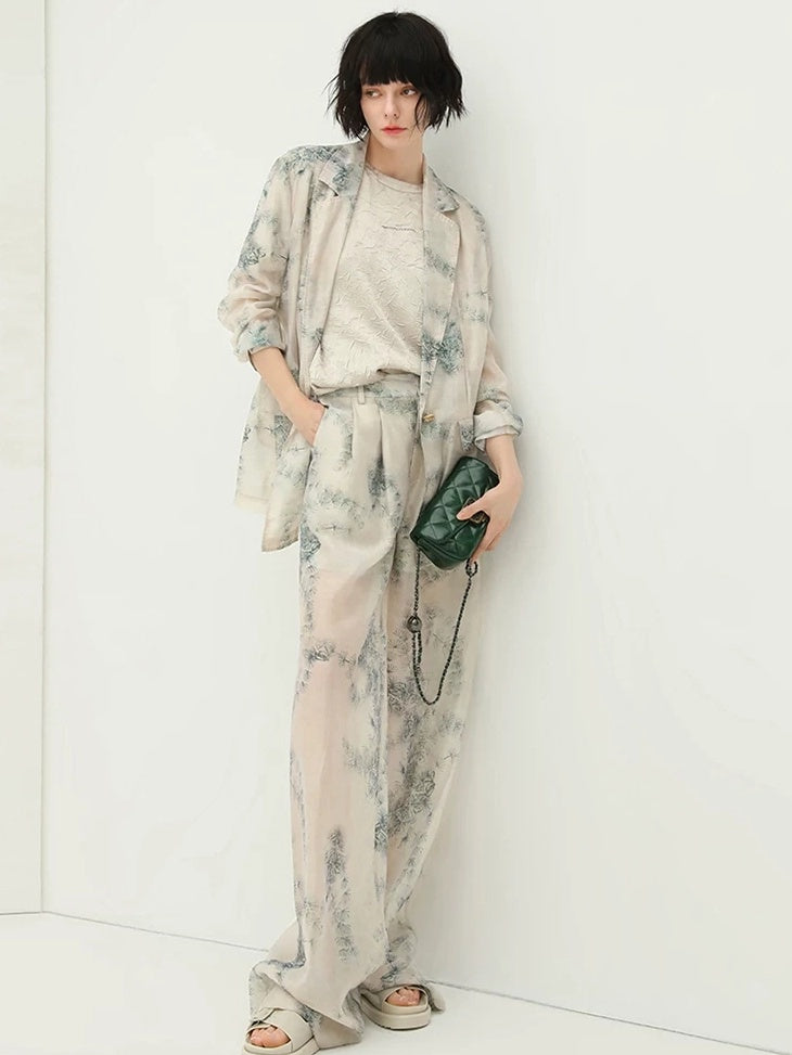 COCOBELLA Lyocell Blend Printed Straight Mid Length One Button Women Office Blazers