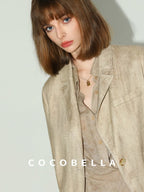 COCOBELLA Lyocell Tailored Straight Button Pocket Notch Lapel Womens Office Blazers