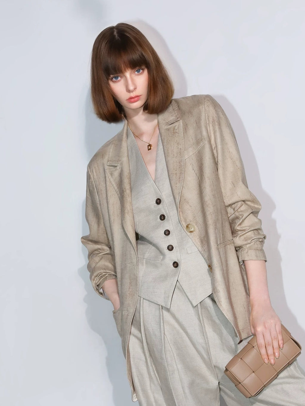 COCOBELLA Lyocell Tailored Straight Button Pocket Notch Lapel Womens Office Blazers