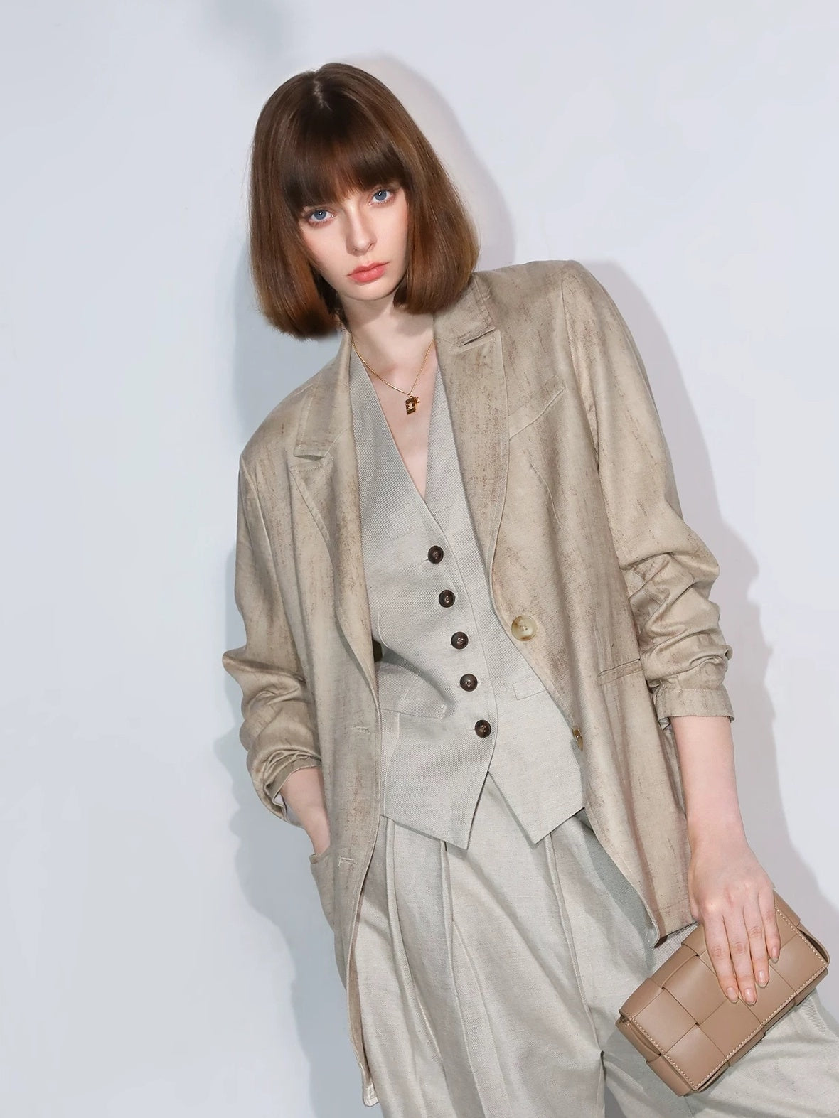 COCOBELLA Lyocell Tailored Straight Button Pocket Notch Lapel Womens Office Blazers