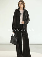 COCOBELLA Mall Inspired Relaxed Casual Collared Long Sleeve Women Shirt And Pants Set