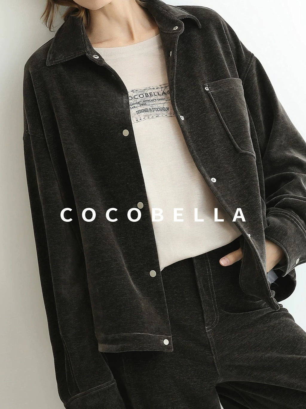 COCOBELLA Mall Inspired Relaxed Casual Collared Long Sleeve Women Shirt And Pants Set