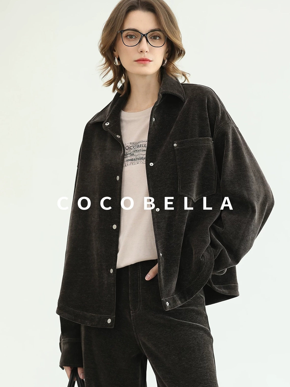 COCOBELLA Mall Inspired Relaxed Casual Collared Long Sleeve Women Shirt And Pants Set