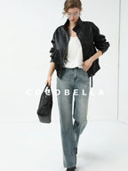 COCOBELLA Mall Popular Pu Leather Loose Fit Street Zipper Stand Collar Jackets