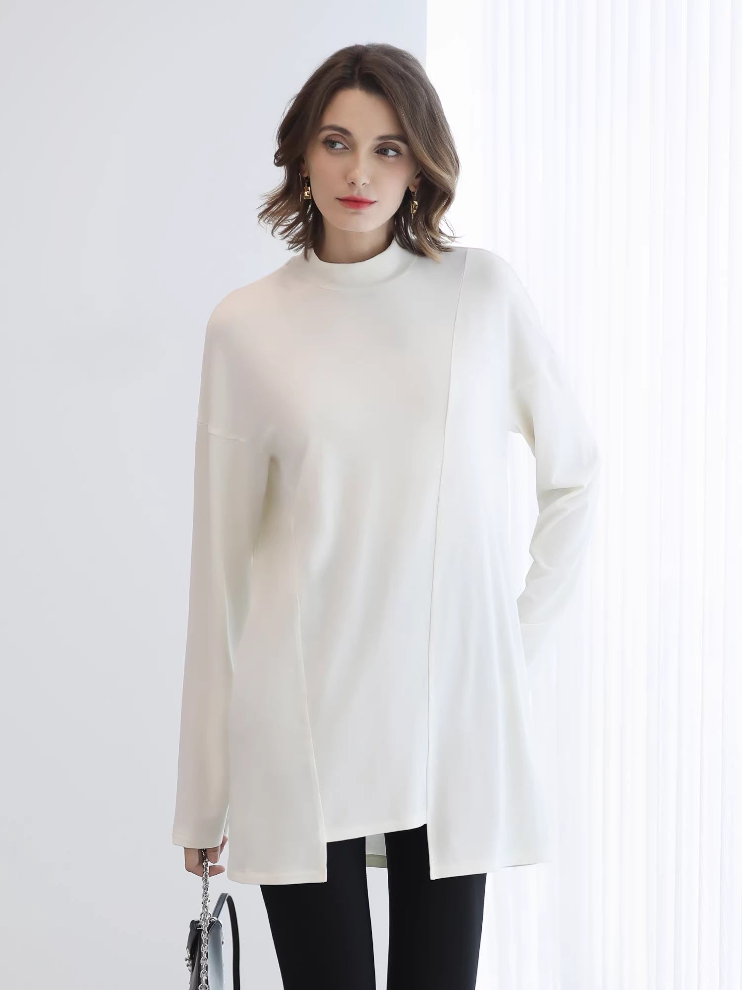 COCOBELLA_Minimalist_Asymmetric_Loose_Fit_Long_Sleeve_Round_Neck_Women_Commuter_Shirts_MISSTT
