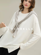 COCOBELLA Minimalist Asymmetric Loose Fit Long Sleeve Round Neck Women Commuter Shirts