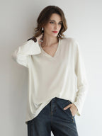 COCOBELLA Minimalist Brushed V Neck Loose Fit Long Sleeve Anti Static Women Shirts