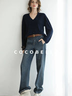 COCOBELLA Minimalist Brushed V Neck Loose Fit Long Sleeve Anti Static Women Shirts