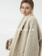 COCOBELLA Minimalist Commuter Mid Length Loose Fit Notch Collar Pocket Polyester Coats