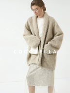 COCOBELLA Minimalist Commuter Mid Length Loose Fit Notch Collar Pocket Polyester Coats