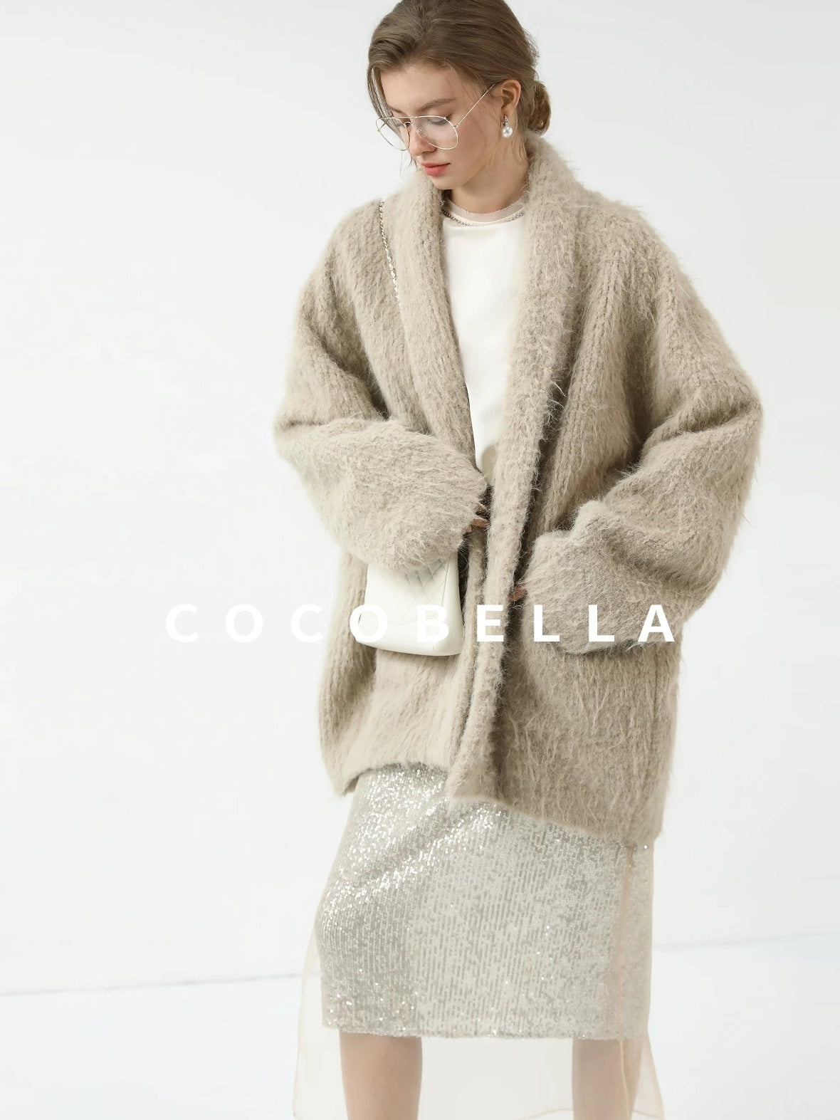 COCOBELLA Minimalist Commuter Mid Length Loose Fit Notch Collar Pocket Polyester Coats