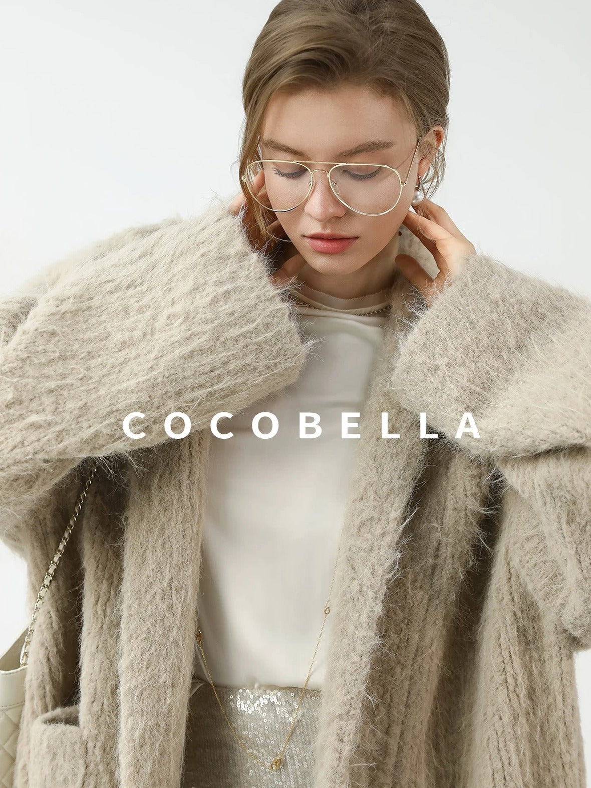 COCOBELLA Minimalist Commuter Mid Length Loose Fit Notch Collar Pocket Polyester Coats