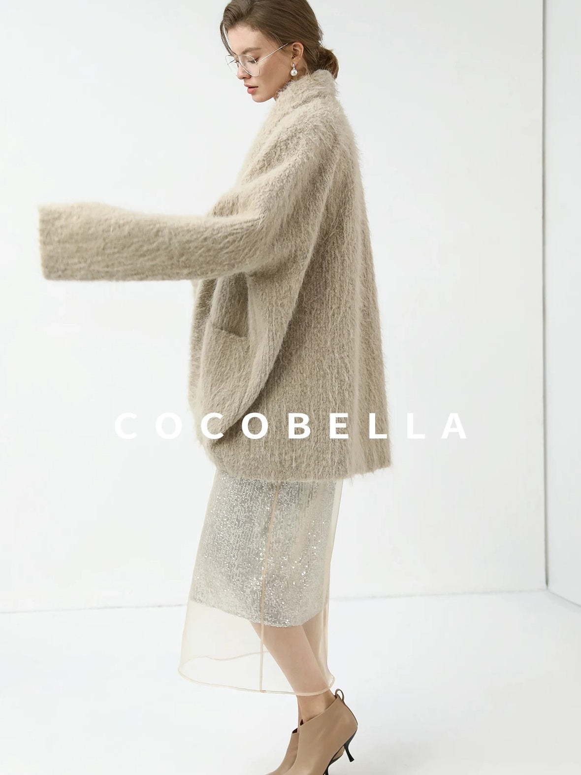 COCOBELLA Minimalist Commuter Mid Length Loose Fit Notch Collar Pocket Polyester Coats