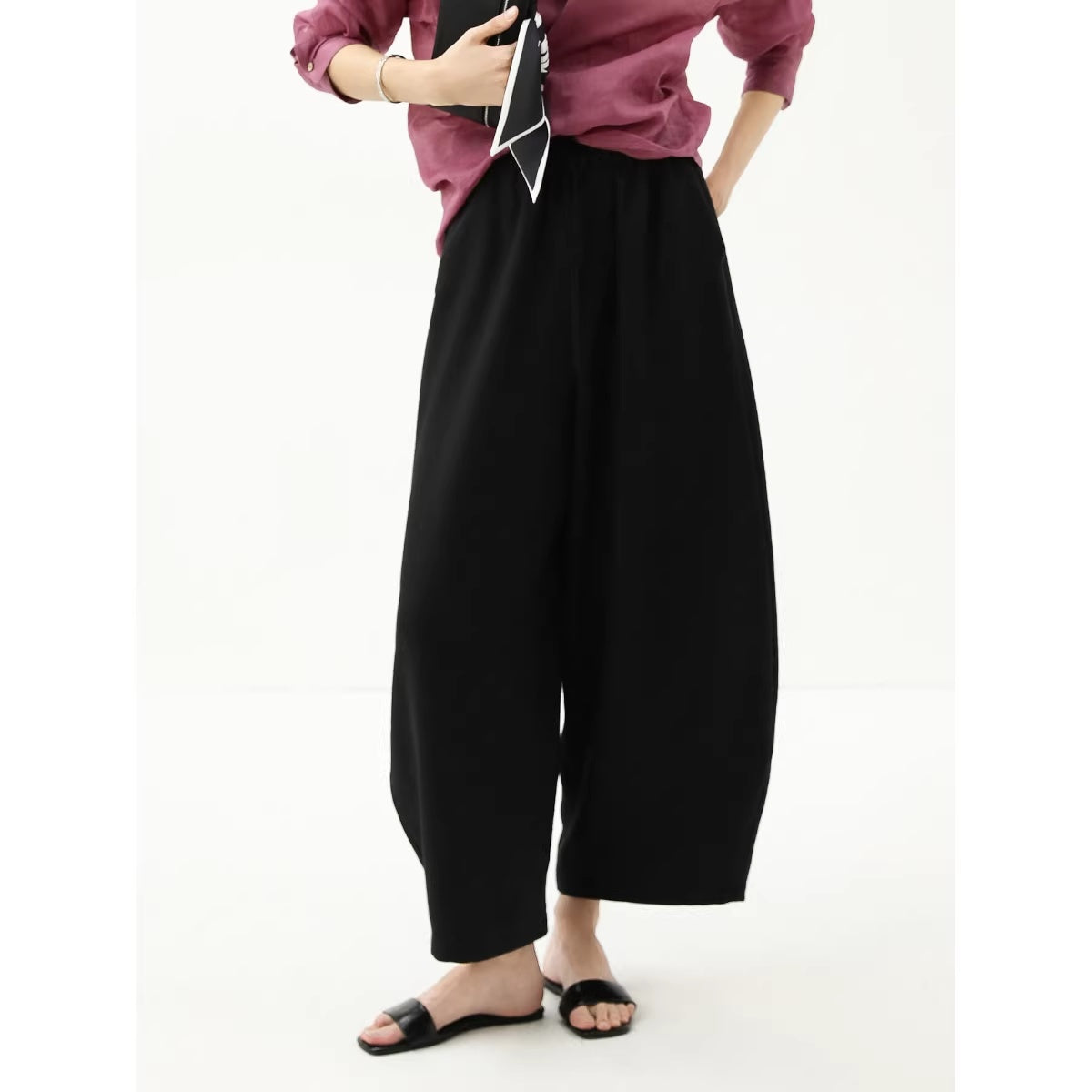 COCOBELLA_Minimalist_Office_Natural_Waist_Wide_Leg_Loose_Fit_Black_Almond_Polyester_Pants_MISSTT
