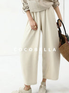 COCOBELLA Minimalist Office Natural Waist Wide Leg Loose Fit Black Almond Polyester Pants