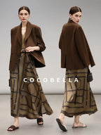COCOBELLA Mocha Brown Straight Cut Button Pocket Office Workwear Women Regular Blazers