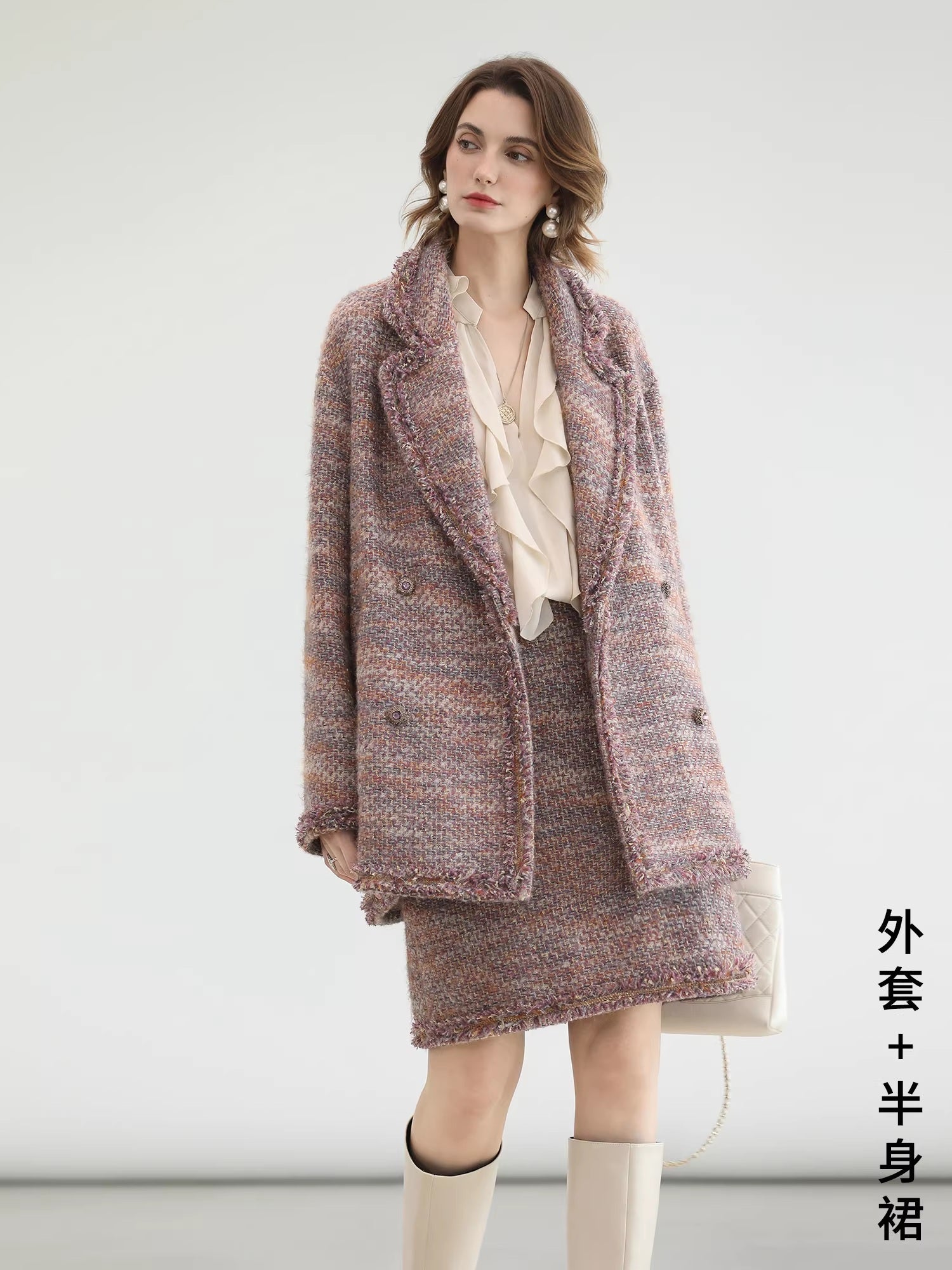 COCOBELLA_Monet_Mist_Pink_Light_Luxe_Cardigan_Two_Piece_Women_Short_Skirt_Set_Skirts_MISSTT