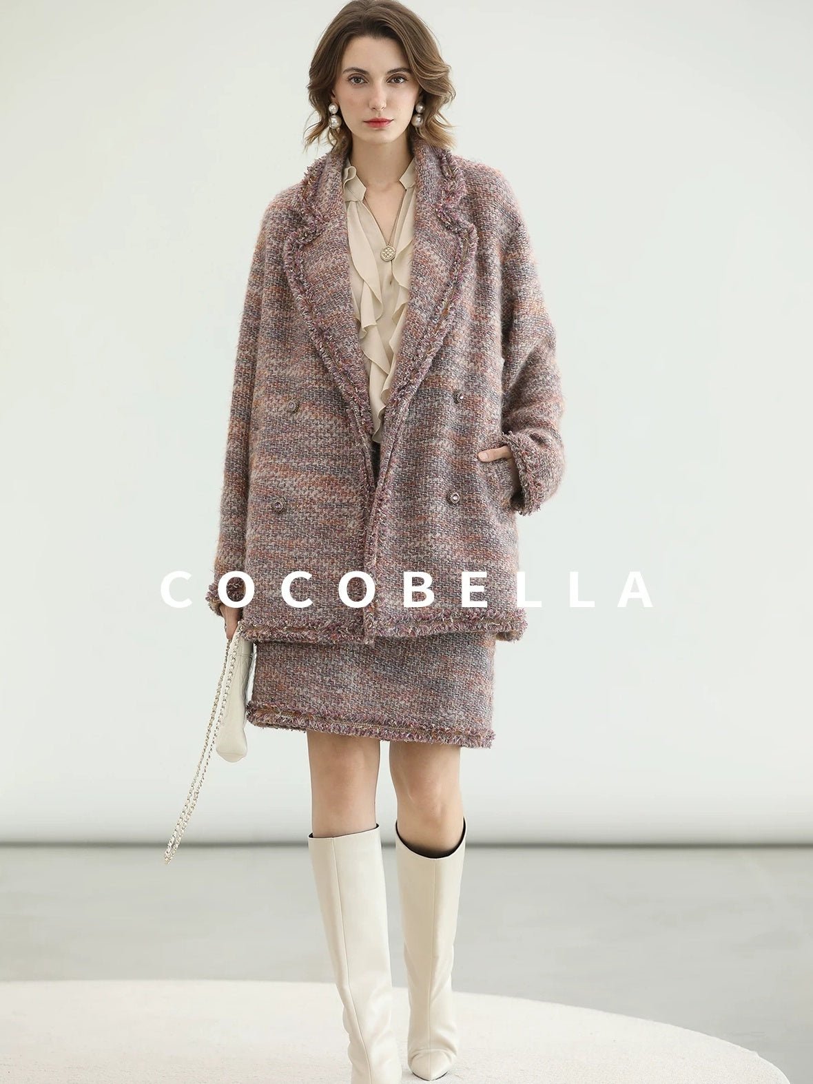 COCOBELLA Monet Mist Pink Light Luxe Cardigan Two Piece Women Short Skirt Set Skirts