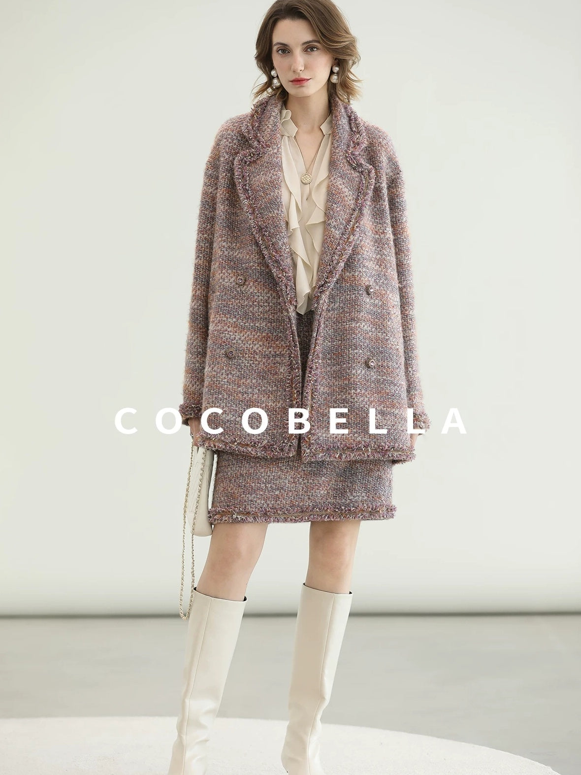 COCOBELLA Monet Mist Pink Light Luxe Cardigan Two Piece Women Short Skirt Set Skirts