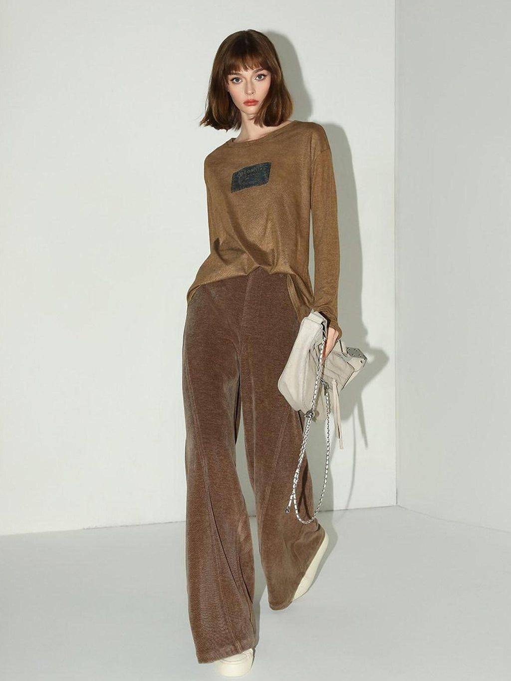 Natural Waist Wide Leg Stitched Panel Vintage Workwear Women Pants