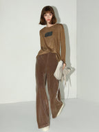 Natural Waist Wide Leg Stitched Panel Vintage Workwear Women Pants