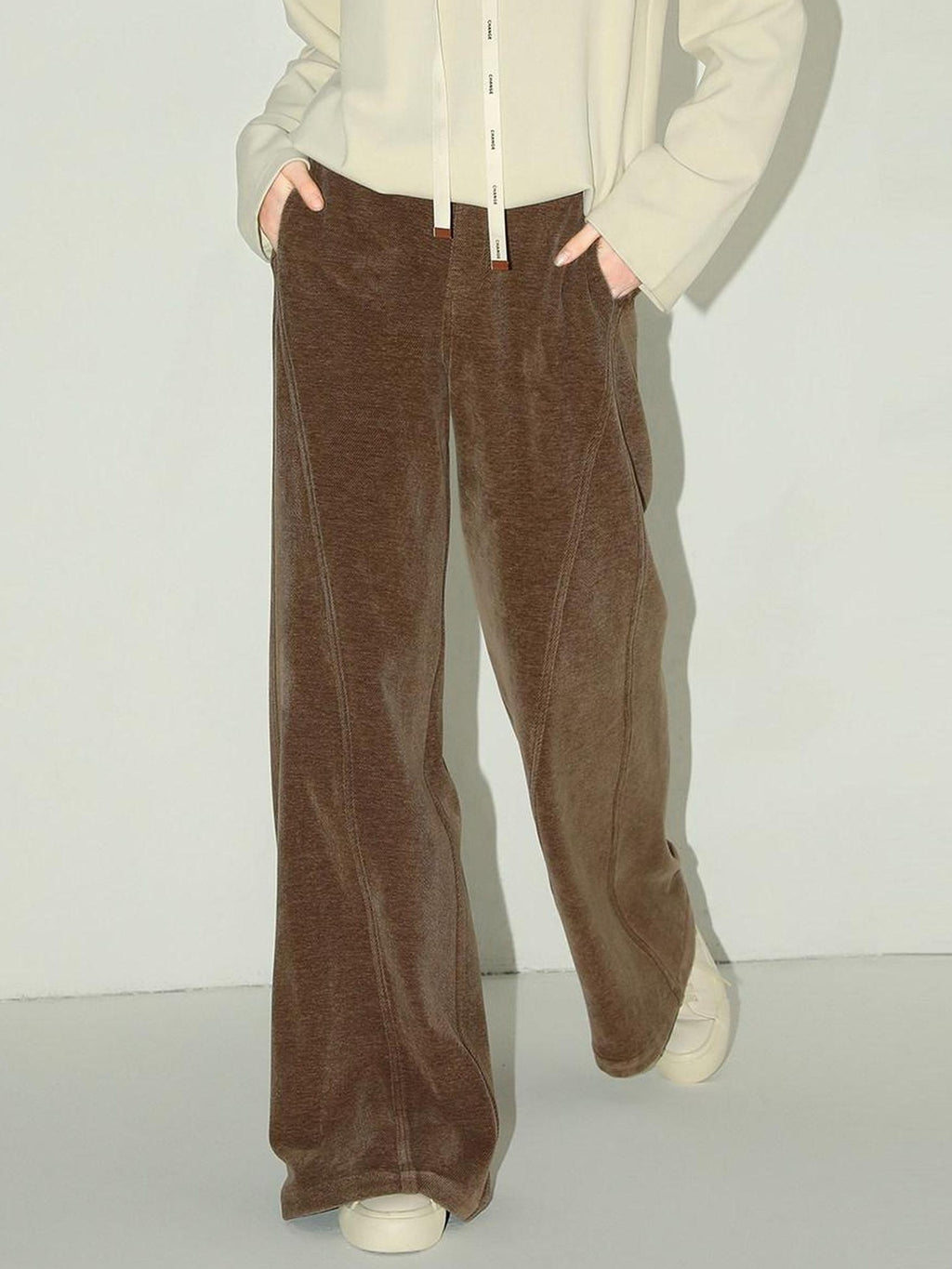 Natural Waist Wide Leg Stitched Panel Vintage Workwear Women Pants