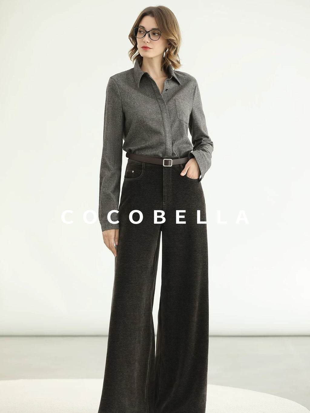 COCOBELLA Office Ready Vintage Wide Leg Rivet Pockets Natural Waist Zip Fly Women Pants