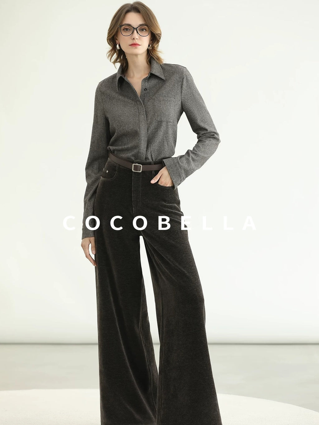 COCOBELLA Office Ready Vintage Wide Leg Rivet Pockets Natural Waist Zip Fly Women Pants