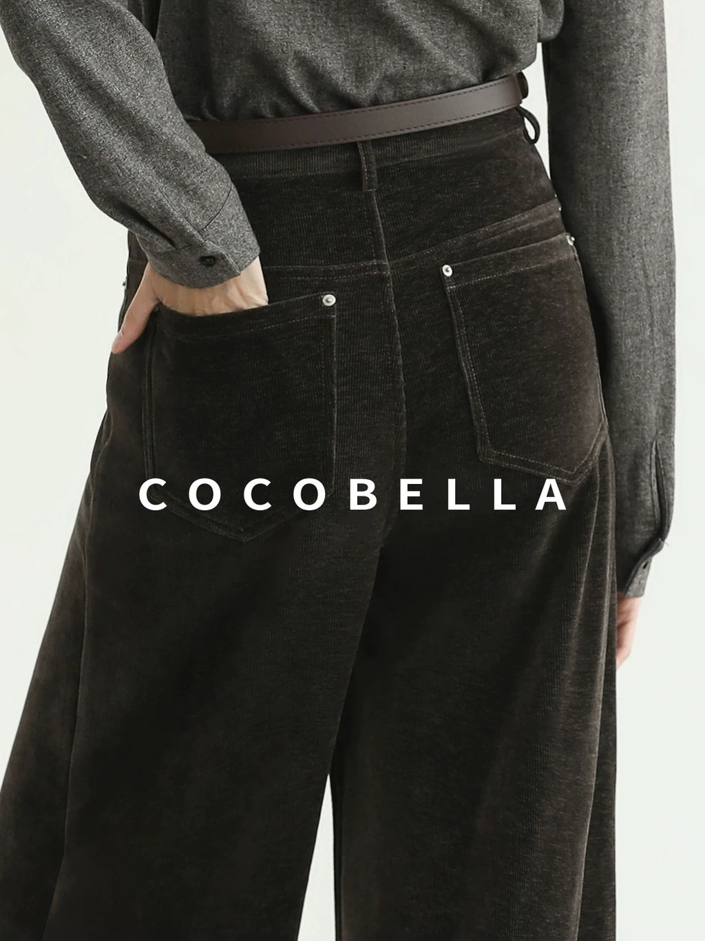 COCOBELLA Office Ready Vintage Wide Leg Rivet Pockets Natural Waist Zip Fly Women Pants