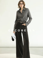 COCOBELLA Office Ready Vintage Wide Leg Rivet Pockets Natural Waist Zip Fly Women Pants